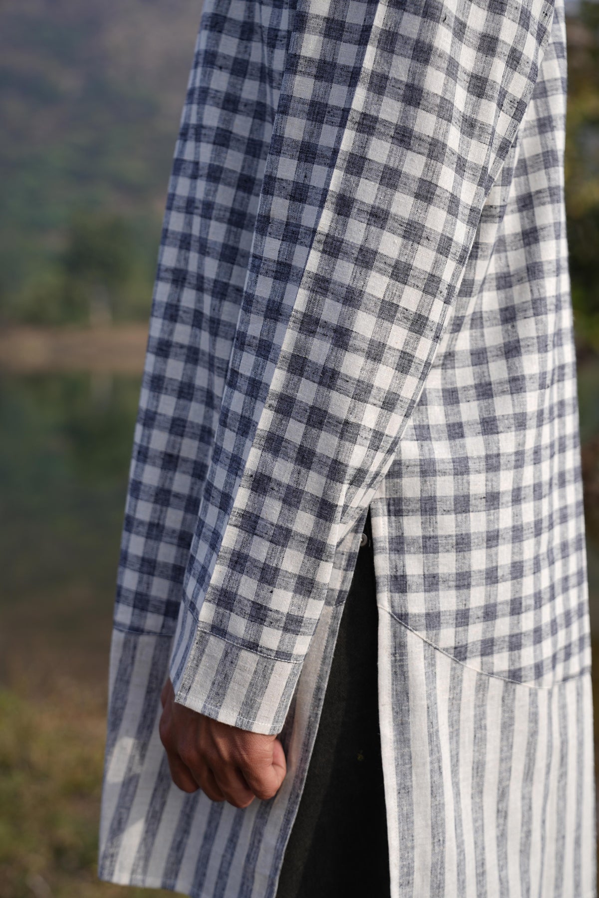 Black Stripe Dress & Check Kurta Duo