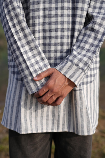 Black Stripe Dress & Check Kurta Duo