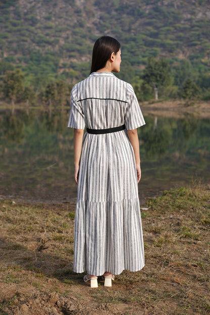 Back view of the striped cotton midi dress