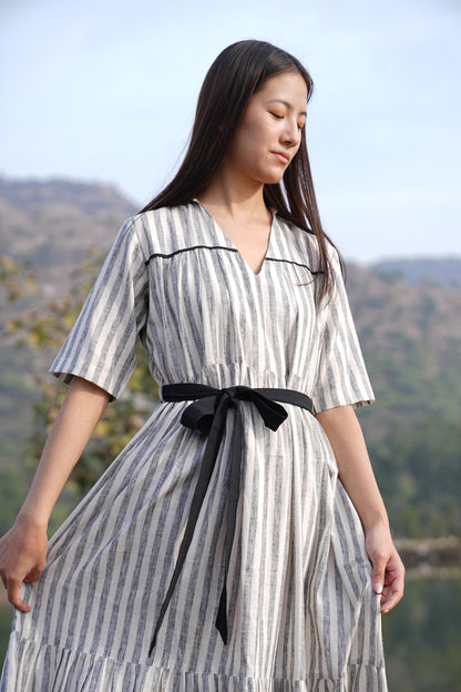 Black Stripe Dress & Check Kurta Duo