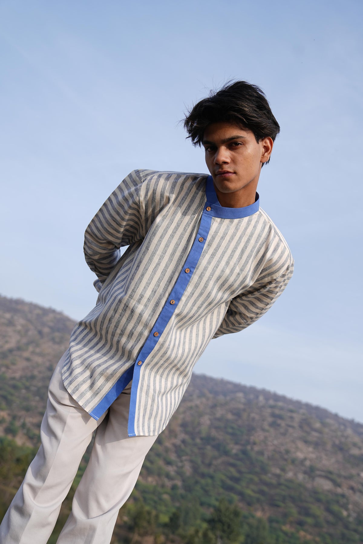Stripe Co-ord with bow & Asymmetric Shirt Duo