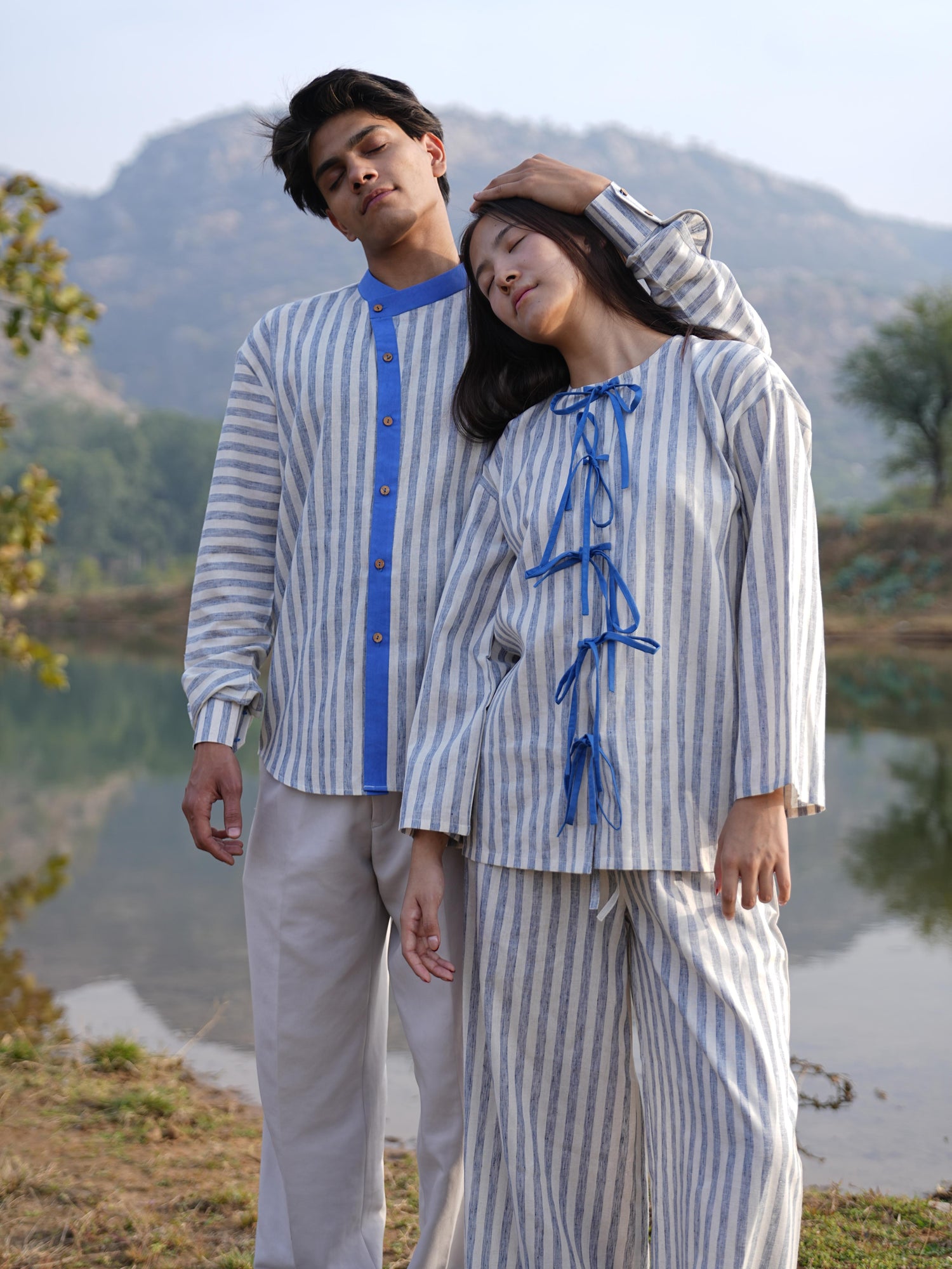 Stripe Co-ord with bow & Asymmetric Shirt Duo