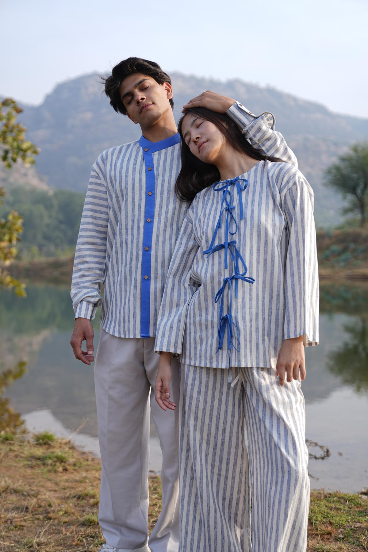 Stripe Co-ord with bow & Asymmetric Shirt Duo