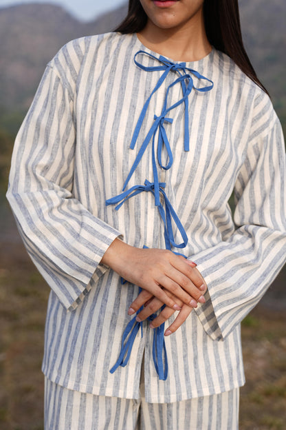 Close-up of the yarn-dyed, loom-textured cotton fabric