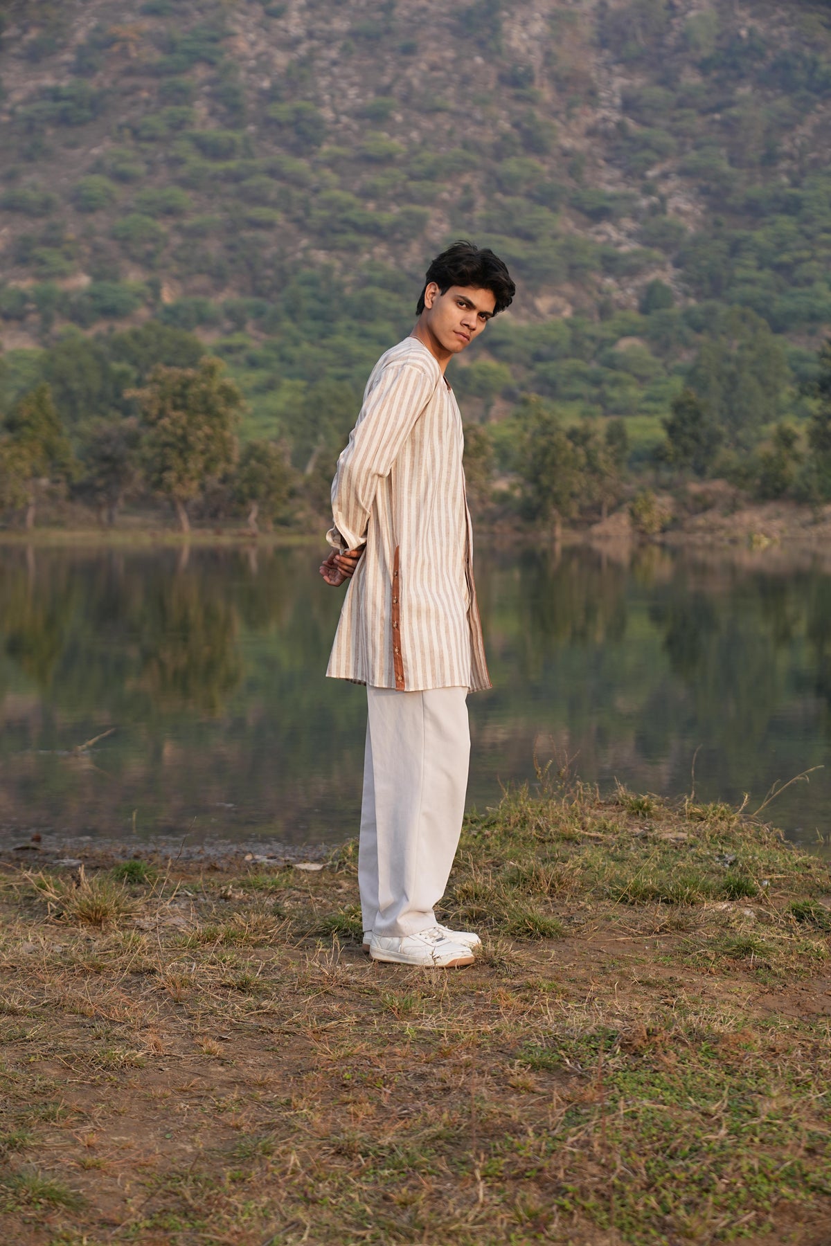 Rust Check Coord & Stripe Kurta Duo