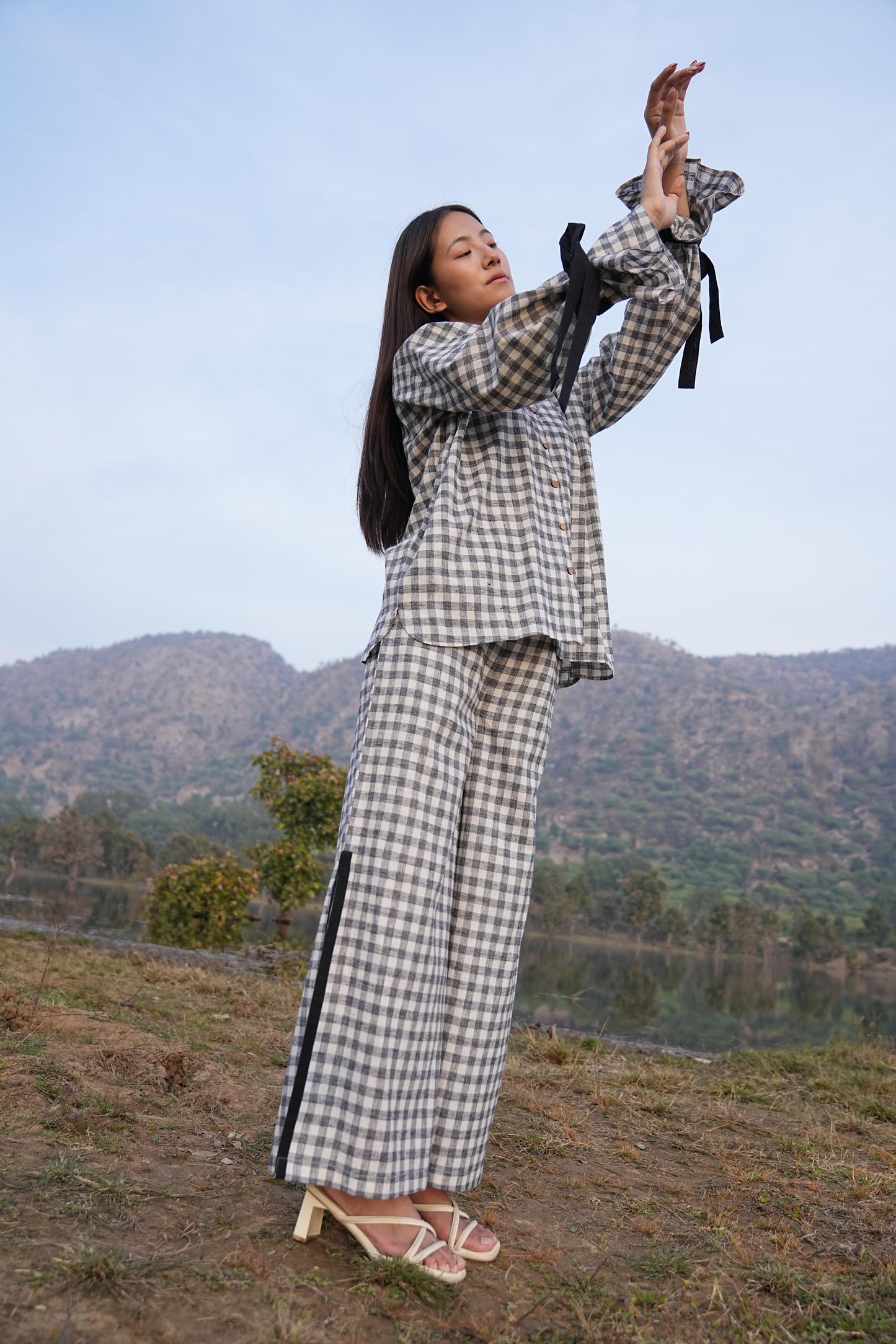 Sutra Balloon Sleeve Check Co-ord