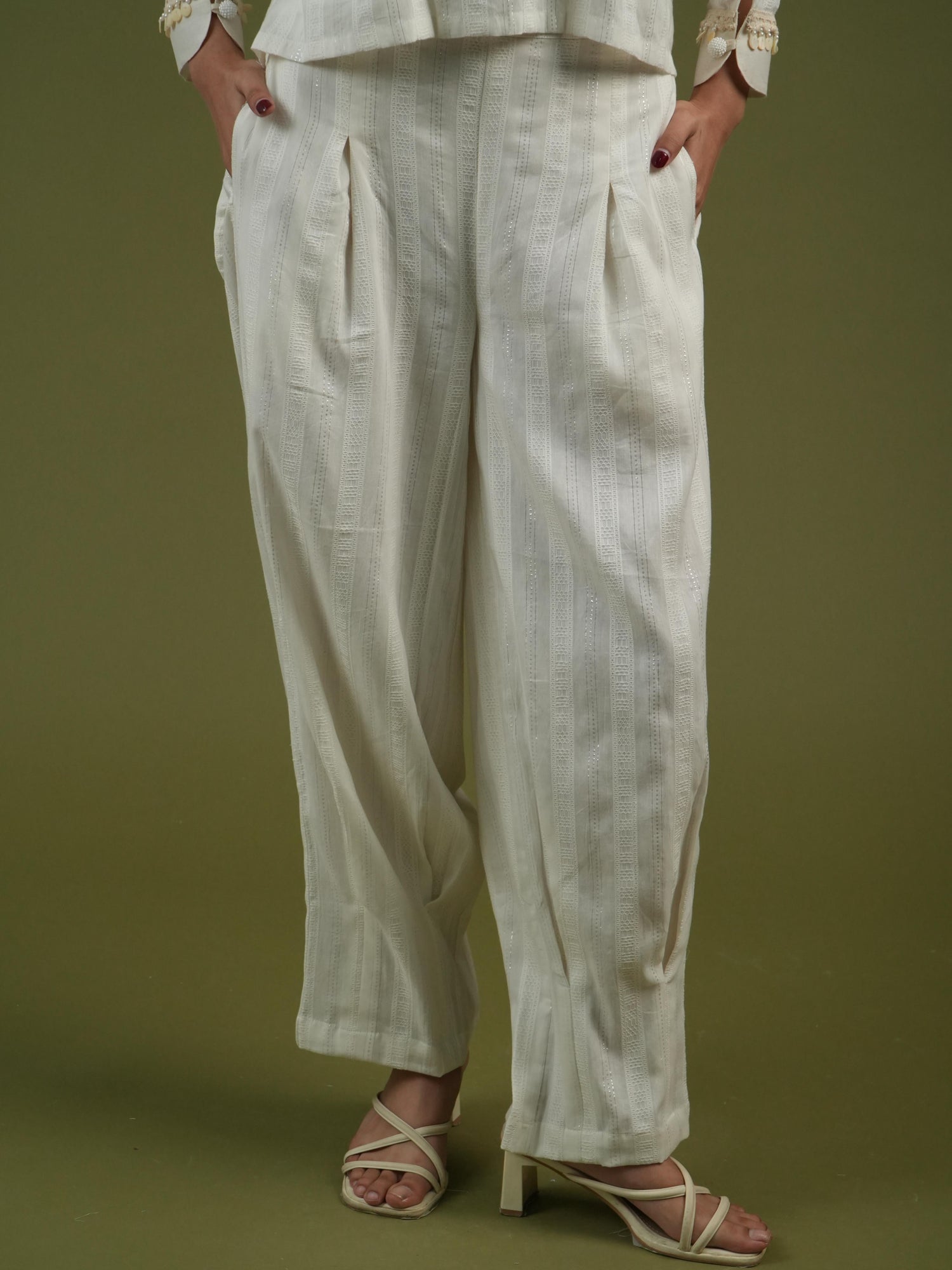 Vanshitaaz Ivory Grace Embroidered Shirt & Pleated Pants Set