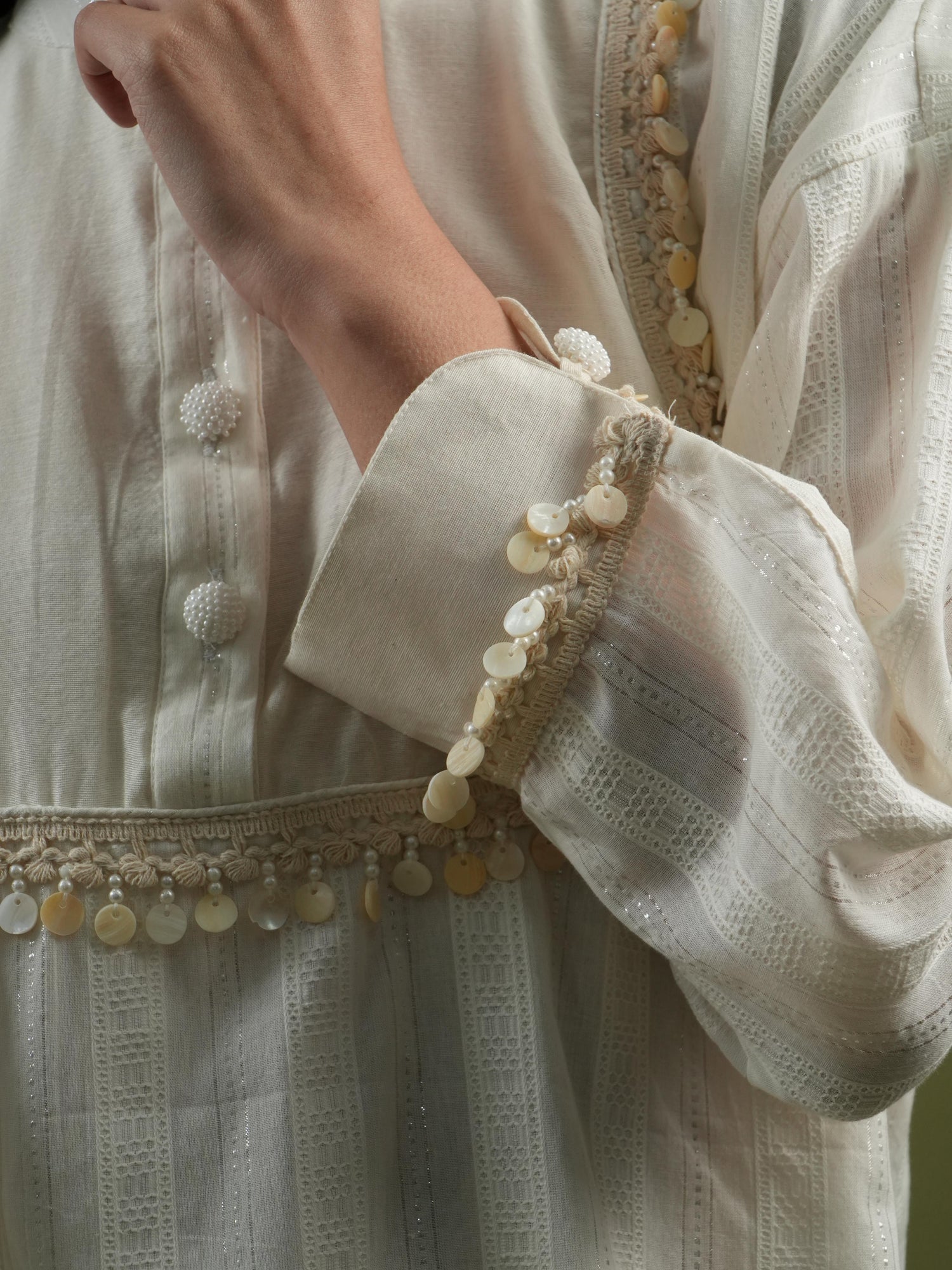 Vanshitaaz Ivory Grace Embroidered Shirt & Pleated Pants Set