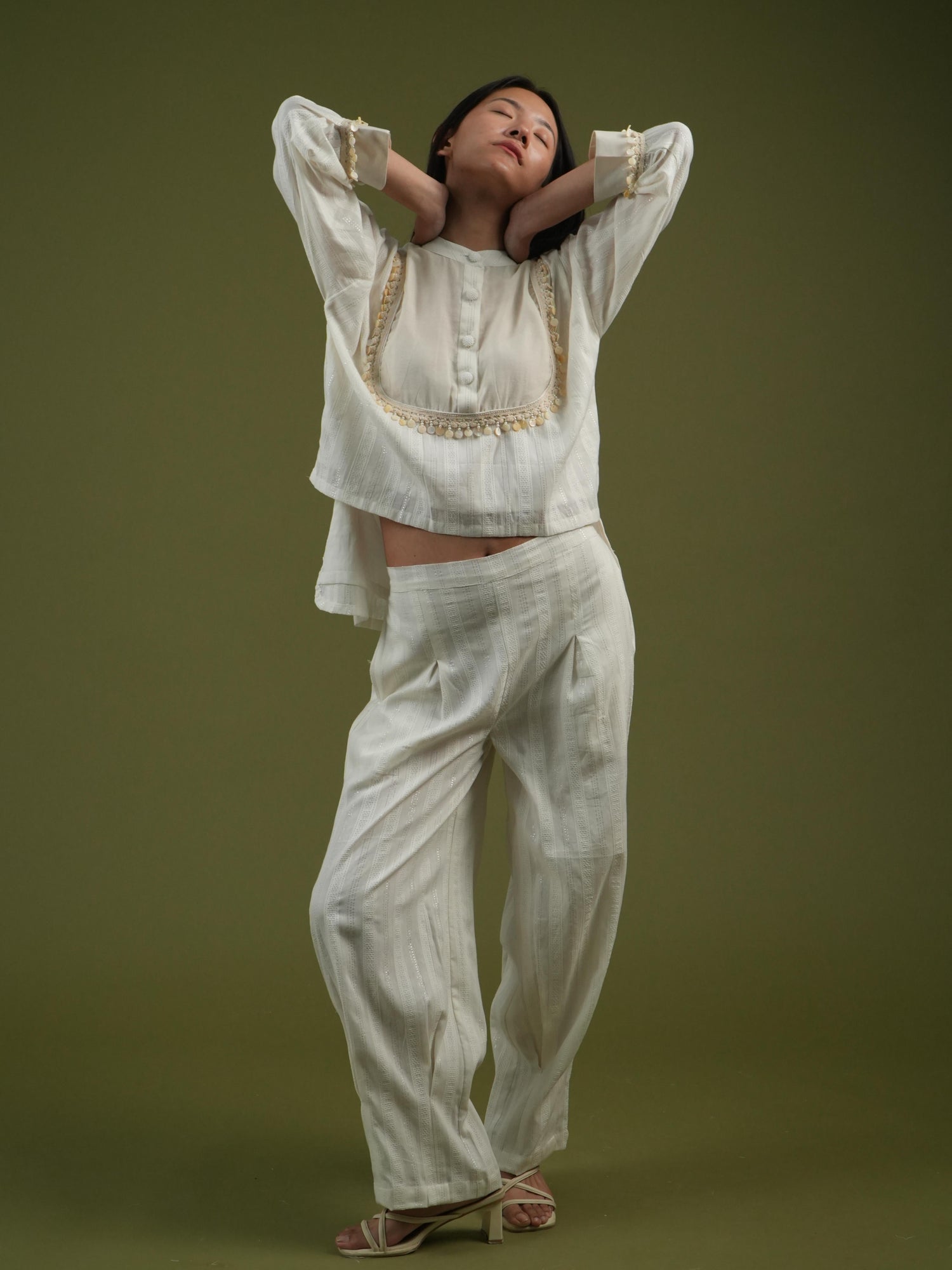 Vanshitaaz Ivory Grace Embroidered Shirt & Pleated Pants Set