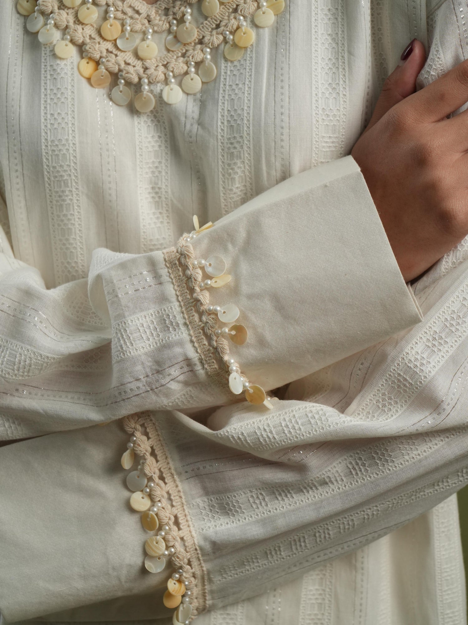 Vanshitaaz Ivory Essence Embroidered Tunic & Slit Pants Set