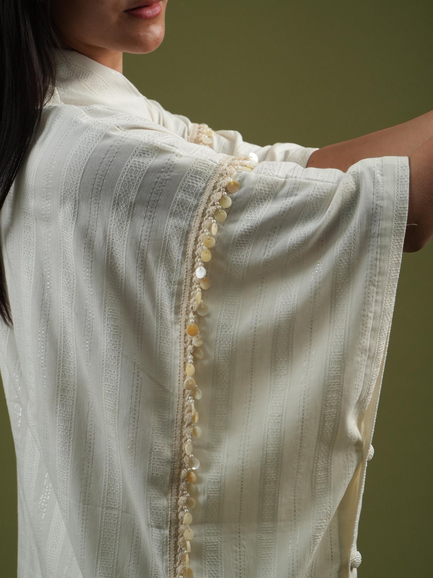 Vanshitaaz Flowing Ivory Cape Shirt & Wide-Leg Pants Set