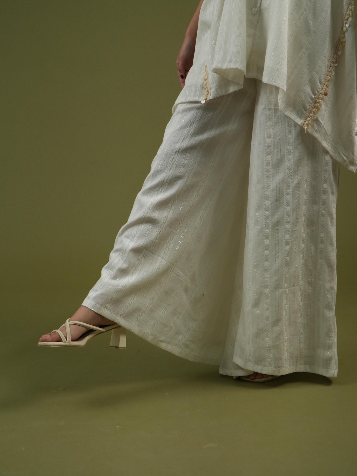 Vanshitaaz Flowing Ivory Cape Shirt & Wide-Leg Pants Set