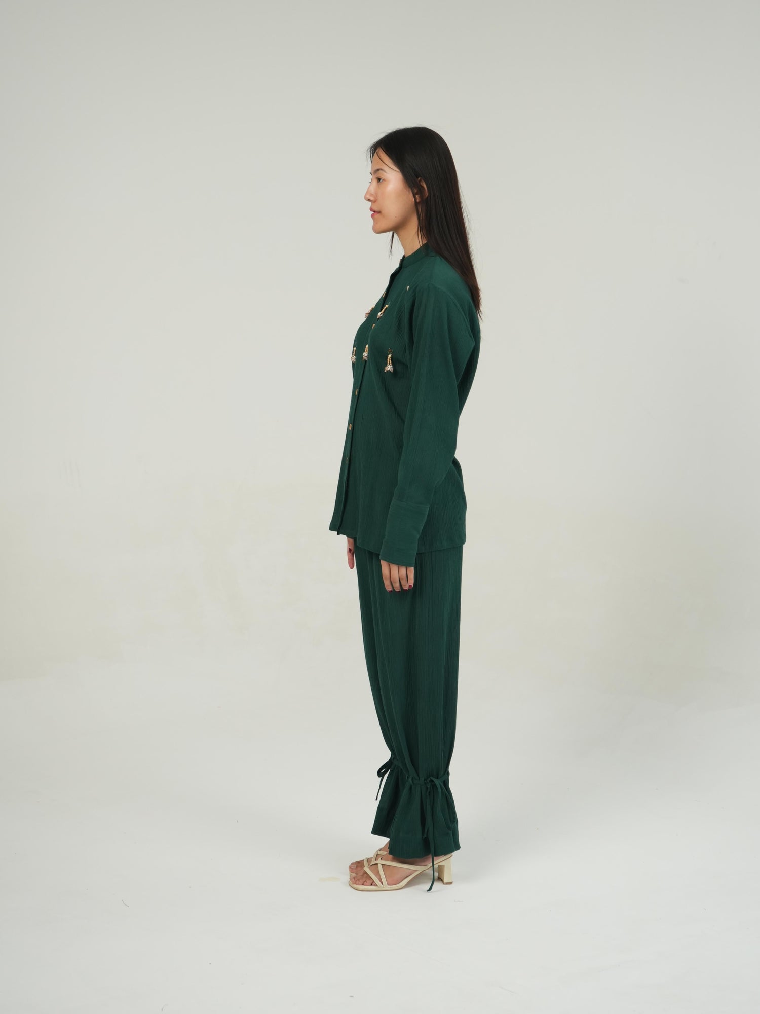 Vanshitaaz Racing Green Crinkled Cotton Co-ord
