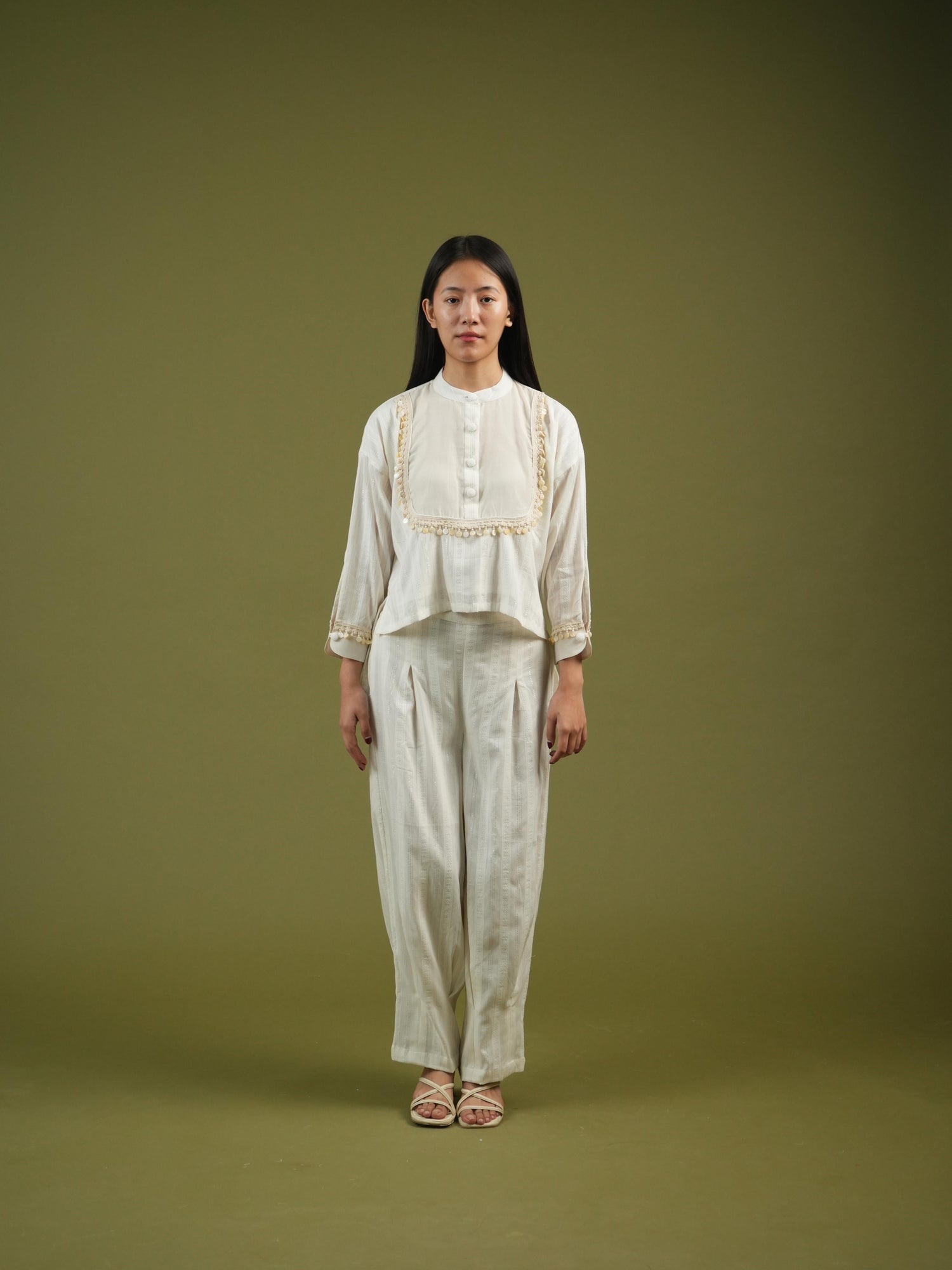 Vanshitaaz Ivory Grace Embroidered Shirt & Pleated Pants Set