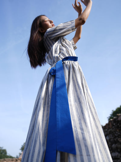 Sutra Stripe Dress with Button Back