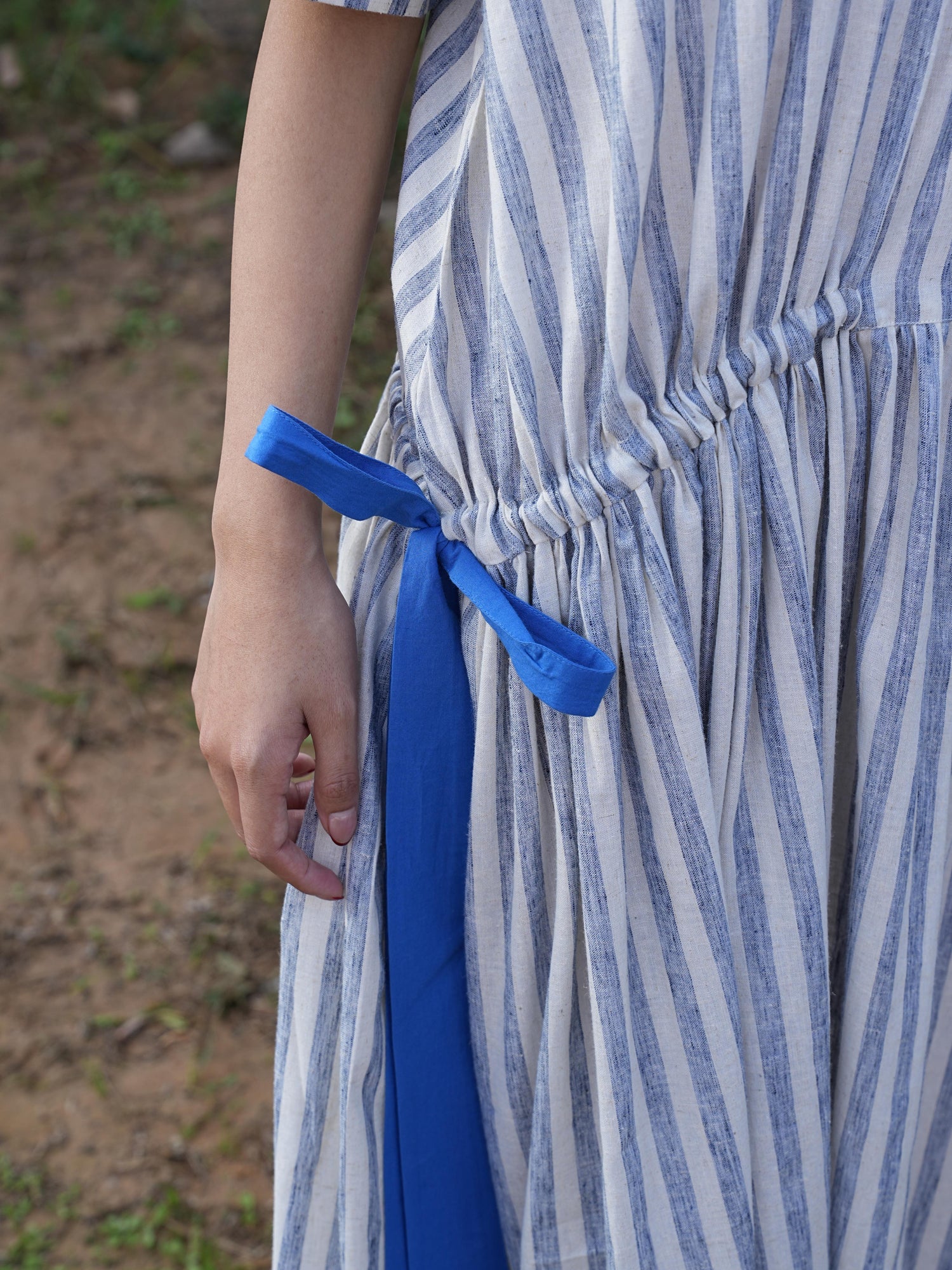 Sutra Stripe Dress with Button Back