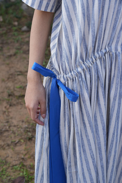 Sutra Stripe Dress with Button Back