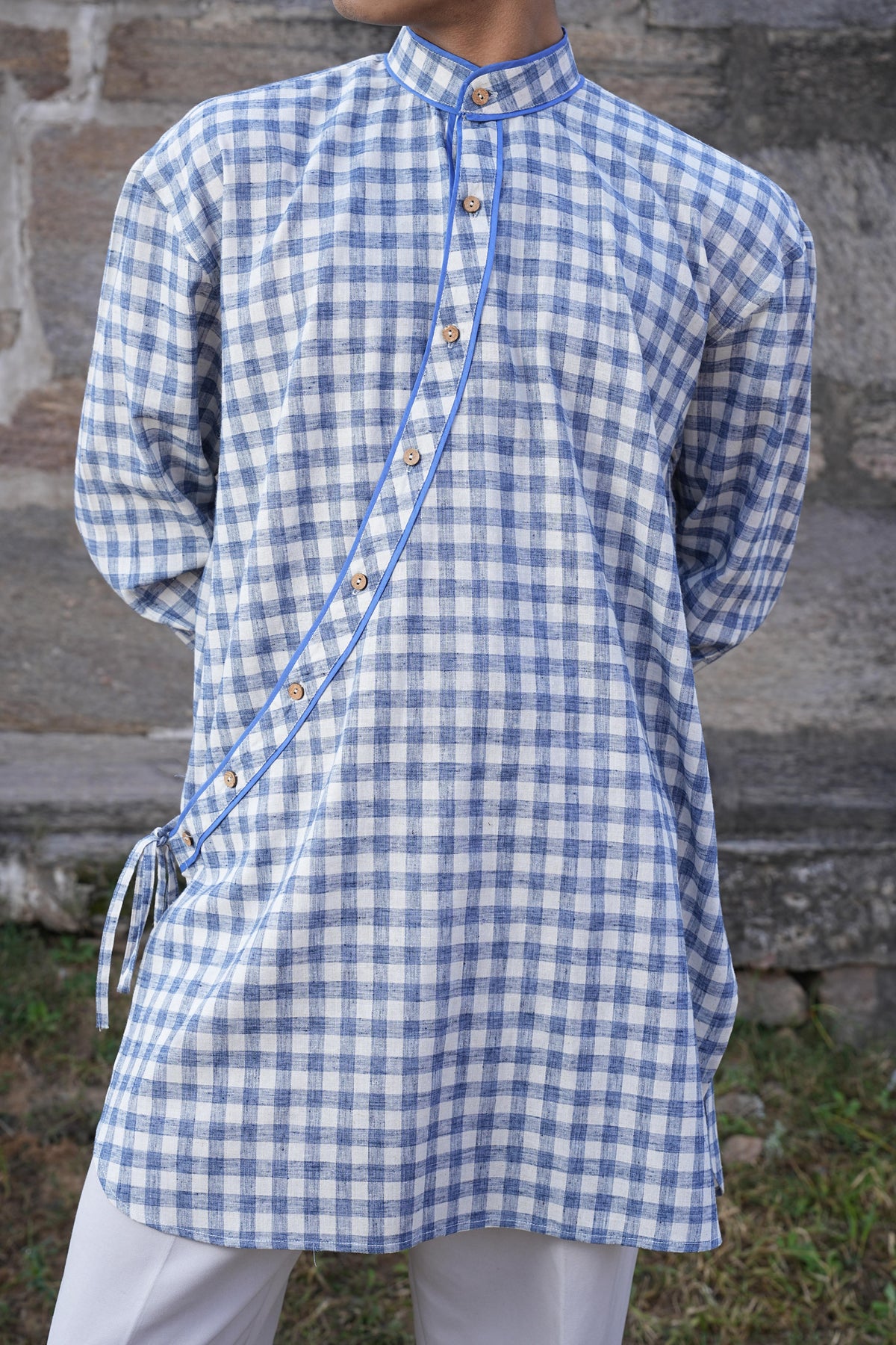 Stripe Button Back Dress & Angrakha Duo