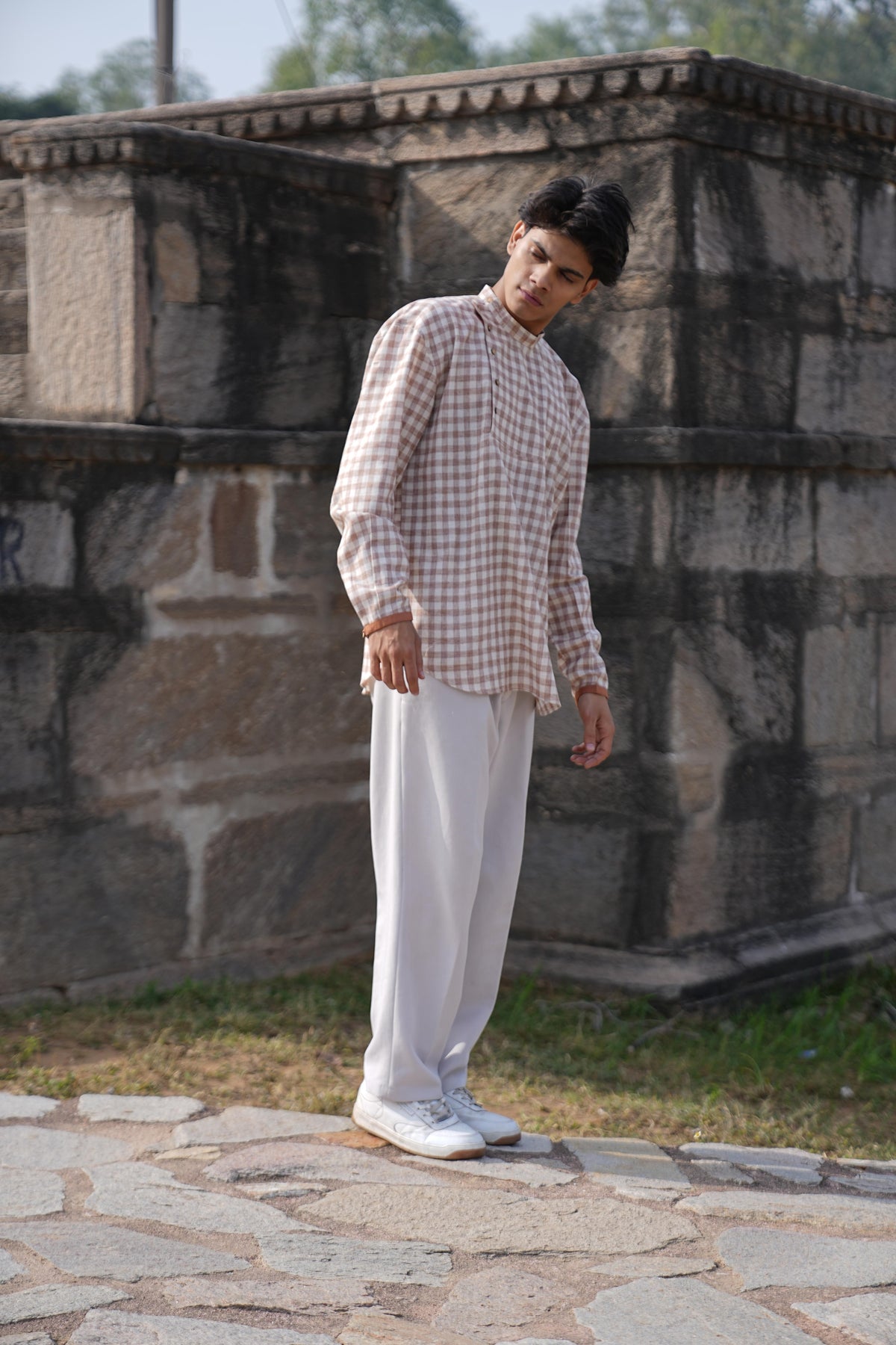 Rust Stripe Coord & Check Kurta Duo