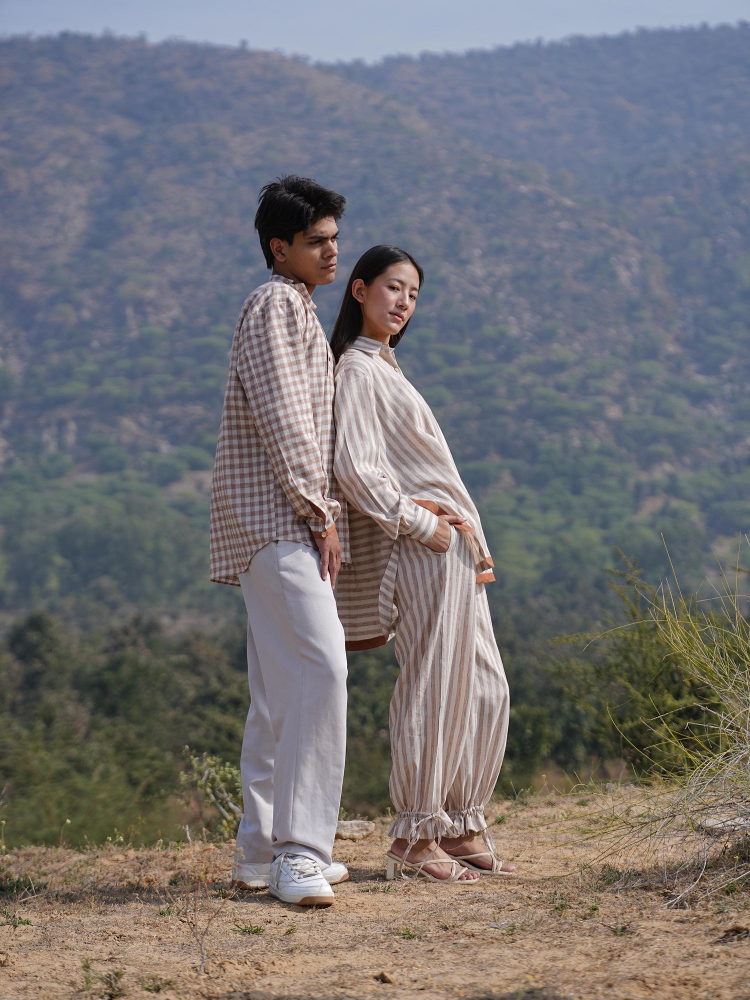 Rust Stripe Coord & Check Kurta Duo