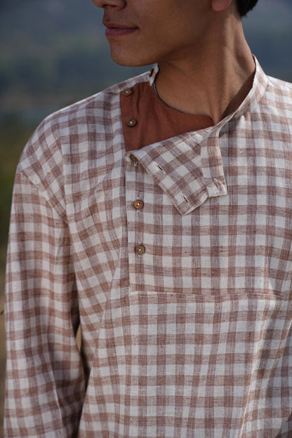 Rust Stripe Coord & Check Kurta Duo