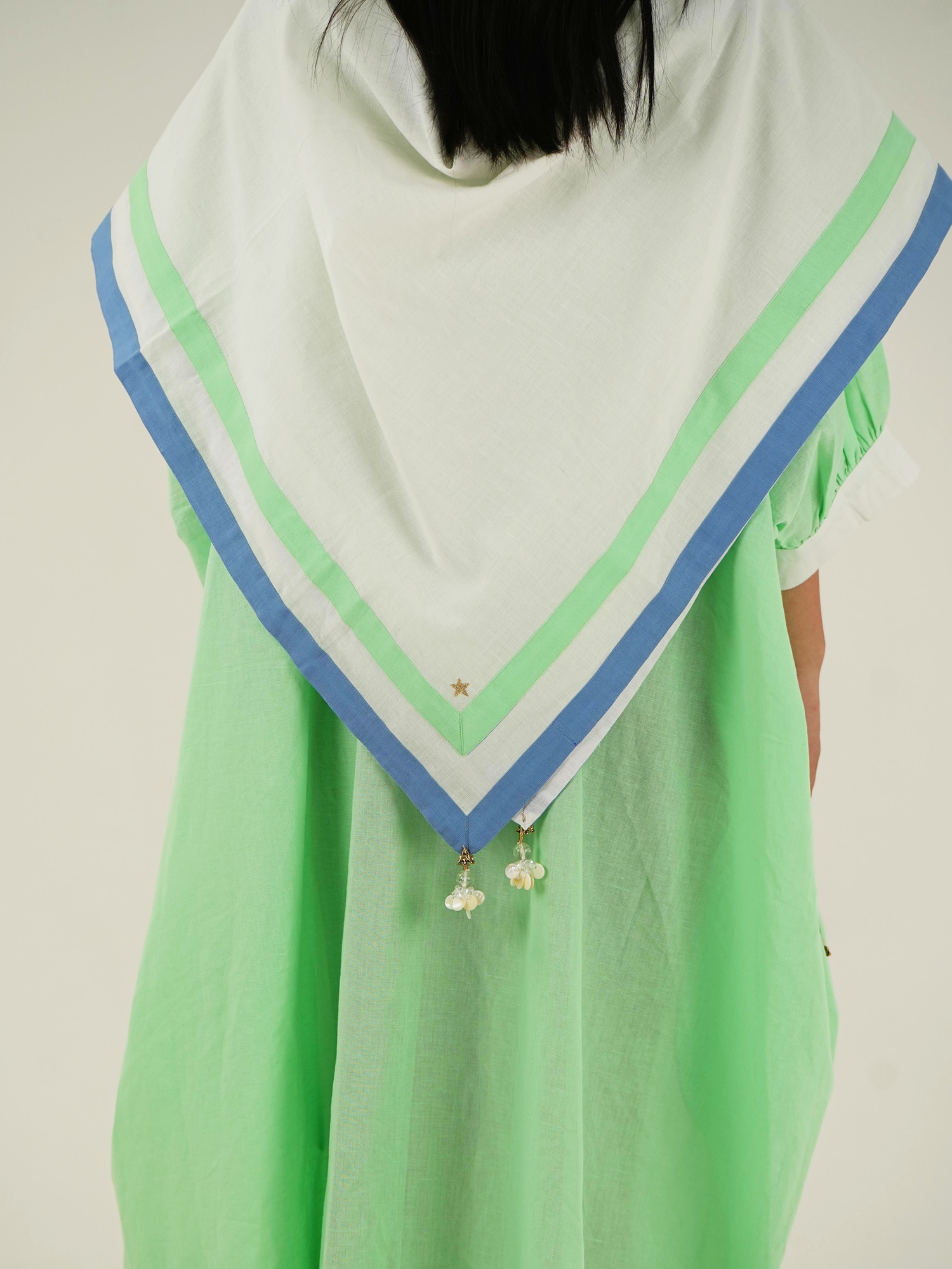 Embroidered Linen Cotton Scarf - White Mint