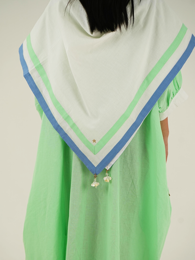 Embroidered Linen Cotton Scarf - White Mint