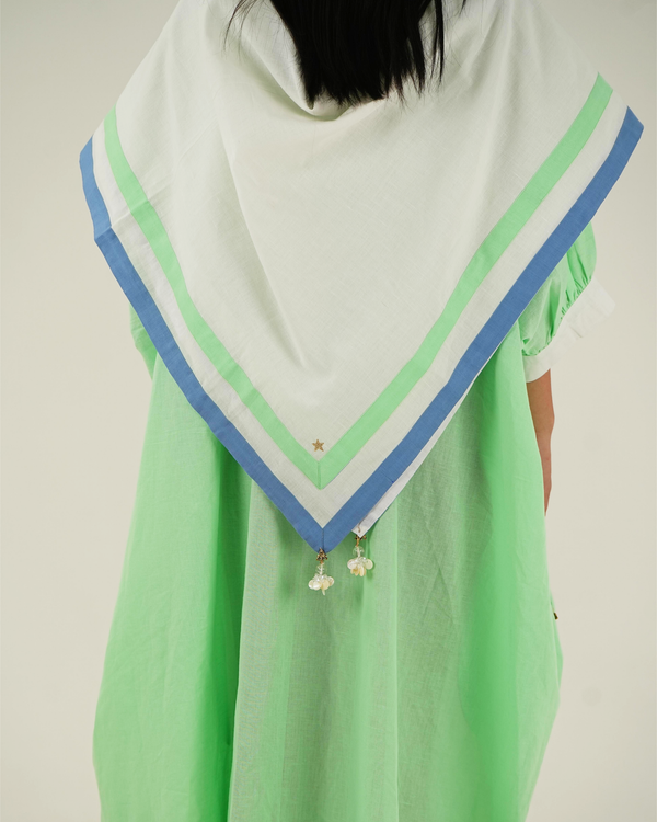 Embroidered Linen Cotton Scarf - White Mint